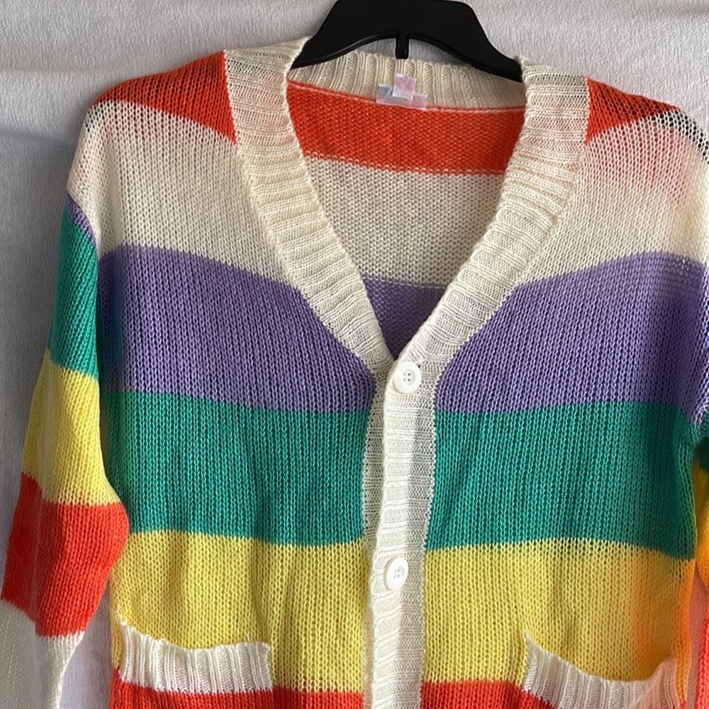 Nwot Lularoe Multi Color Button Down Sweater. - image 3